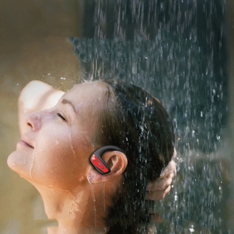 Black swimming headphones with head-mounted design for aquatic and running sports use
