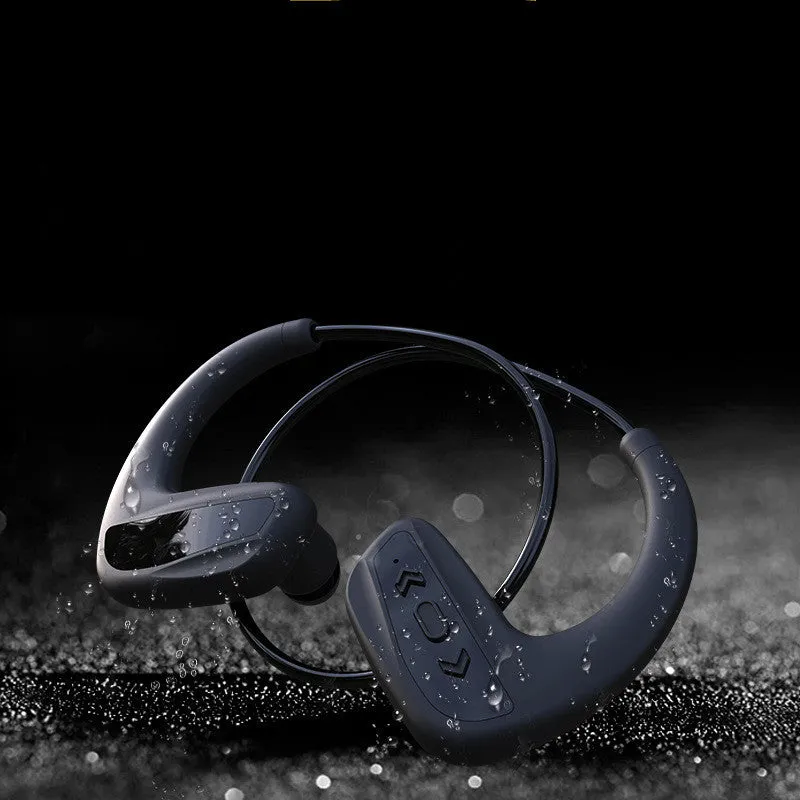 Black swimming headphones with head-mounted design for aquatic and running sports use