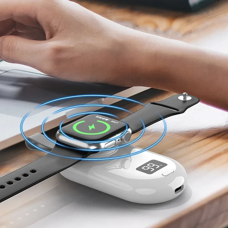 Black and white plastic wireless power bank for V5 watch charging with Type-C port.