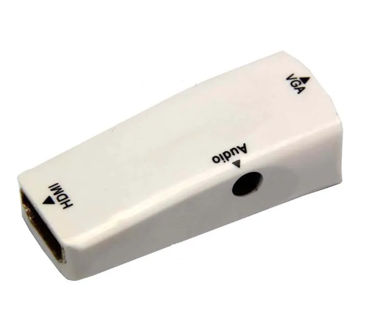 Black and white HDMI to VGA adapter cable converter showing compact size