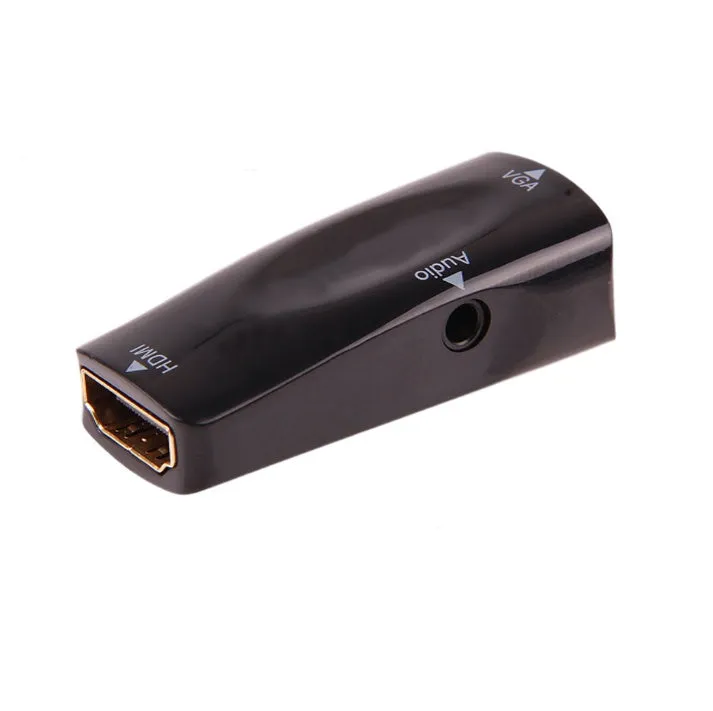 Black and white HDMI to VGA adapter cable converter showing compact size