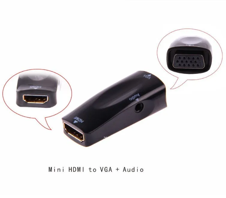 Black and white HDMI to VGA adapter cable converter showing compact size