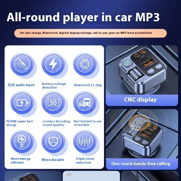 Car Bluetooth receiver and fast charger unit with USB-C and USB-A ports for 12V socket