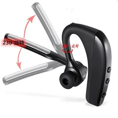 Black wireless Bluetooth headset with charging compartment showing independent ear pieces