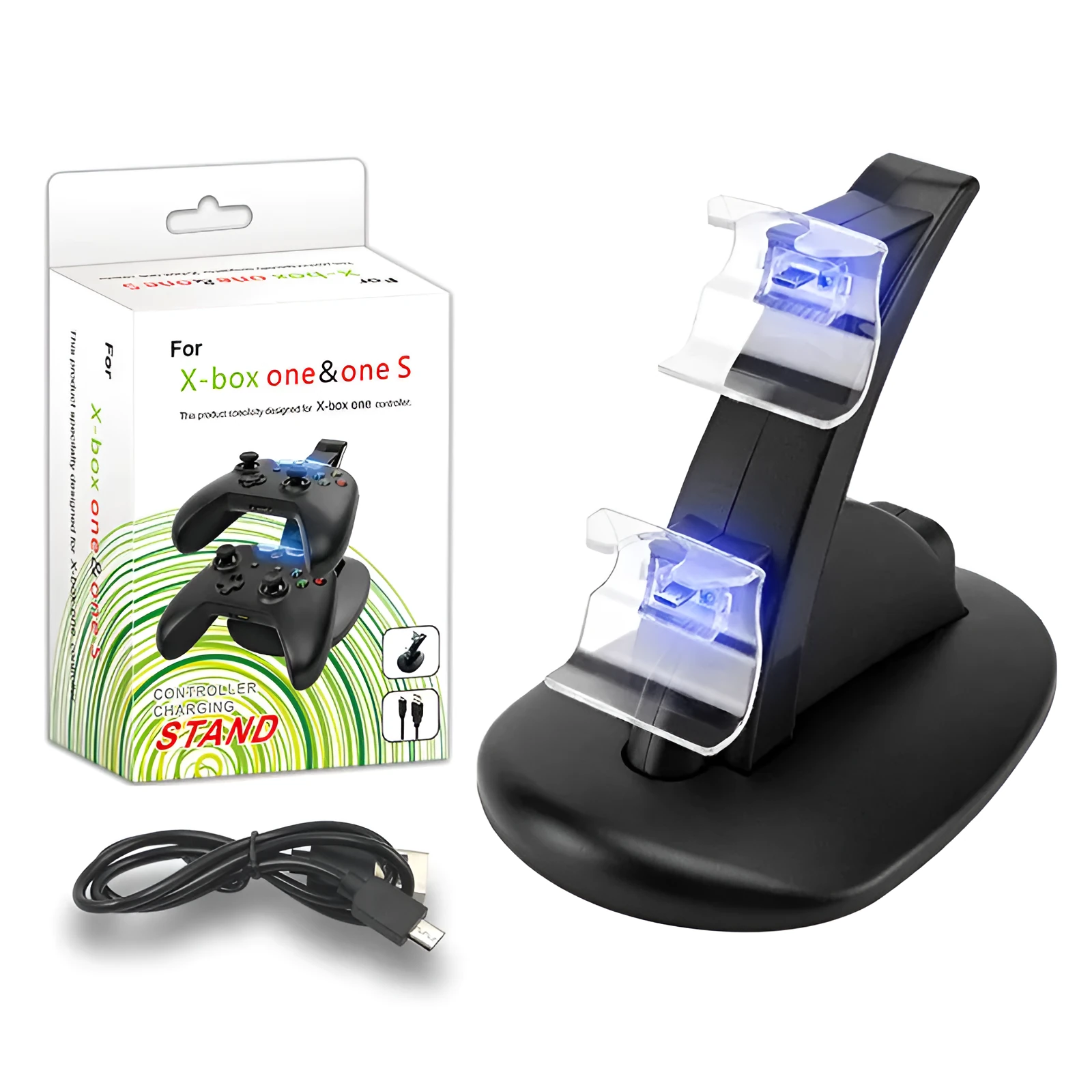 Black dual charging stand for Xbox One controllers with USB connection