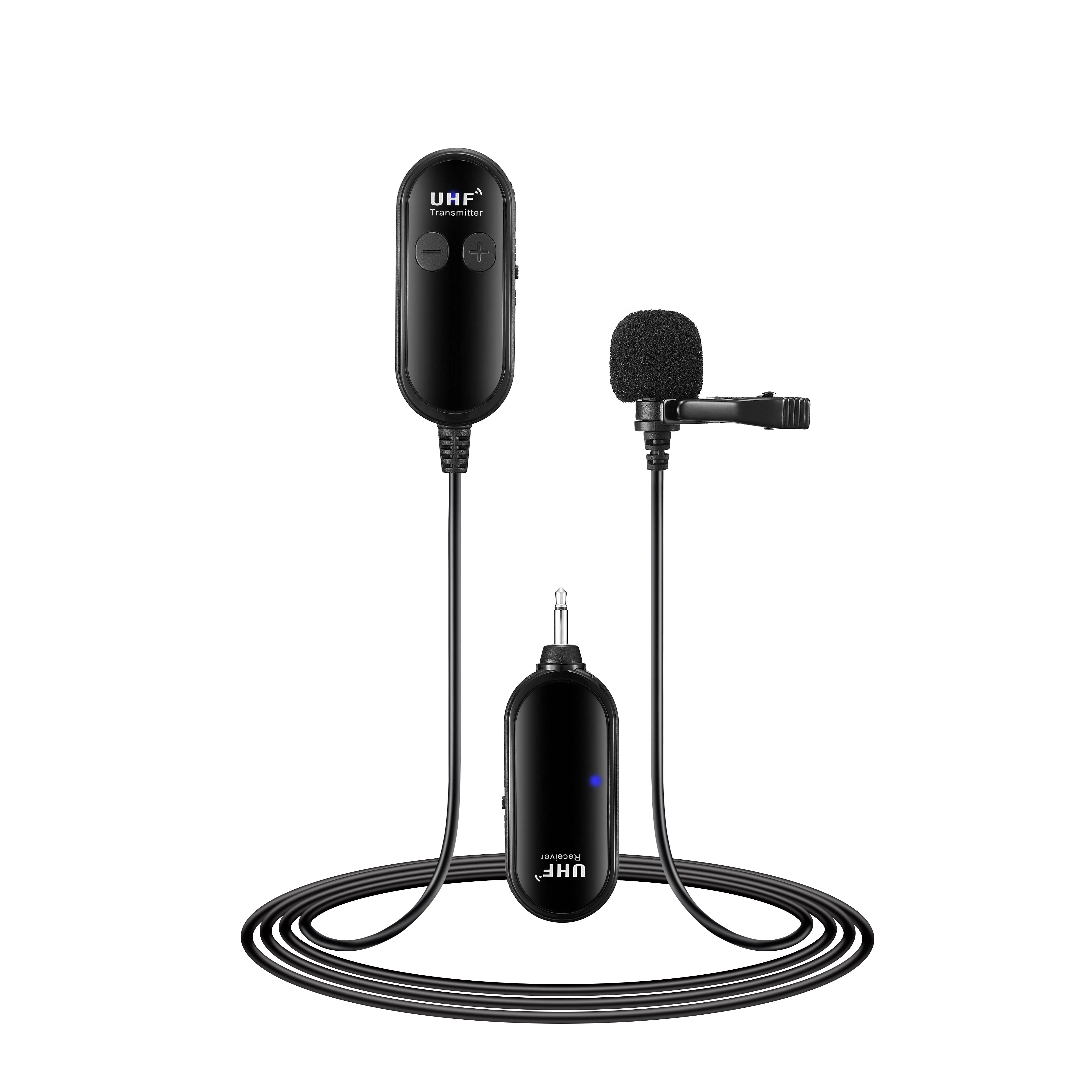 Wired lavalier lapel microphone with omni-directional capsule on a black cable