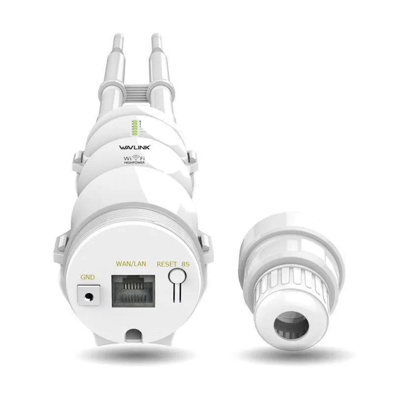 White outdoor wireless AP rangefinder with detachable mount showing dual-band antenna configuration