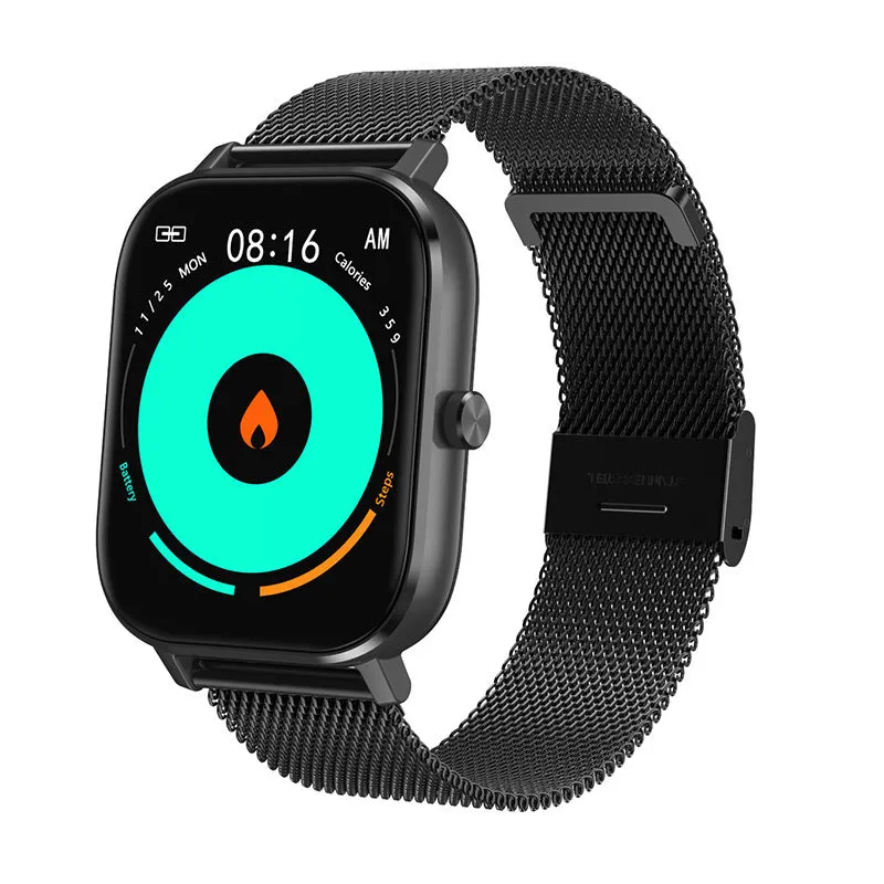 DT35 black smart watch with colour screen and silicone strap on wrist
