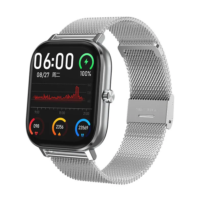 DT35 black smart watch with colour screen and silicone strap on wrist