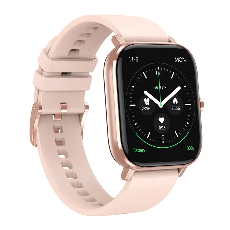 DT35 black smart watch with colour screen and silicone strap on wrist