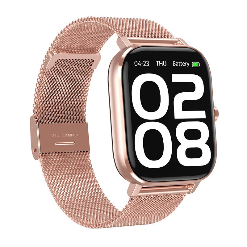 DT35 black smart watch with colour screen and silicone strap on wrist