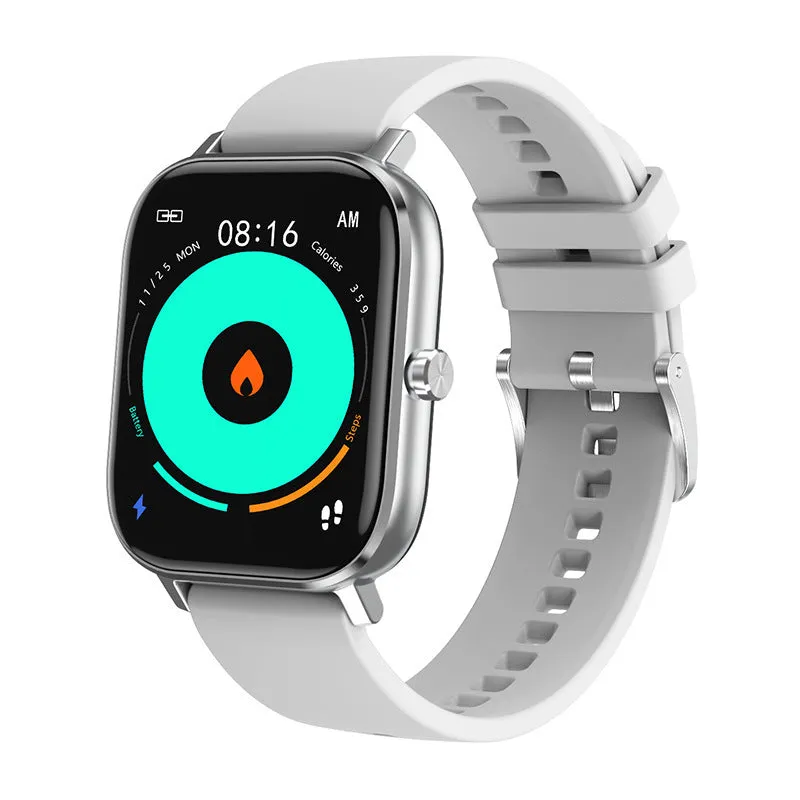 DT35 black smart watch with colour screen and silicone strap on wrist