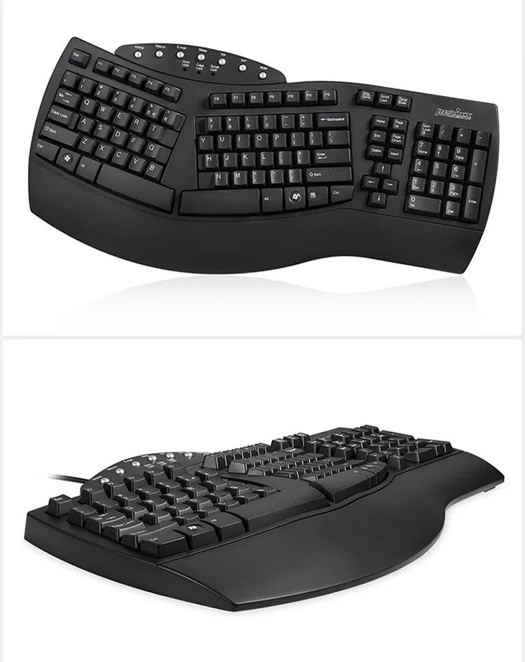 Perixx Periboard-512 ergonomic split keyboard in white and black with USB cable
