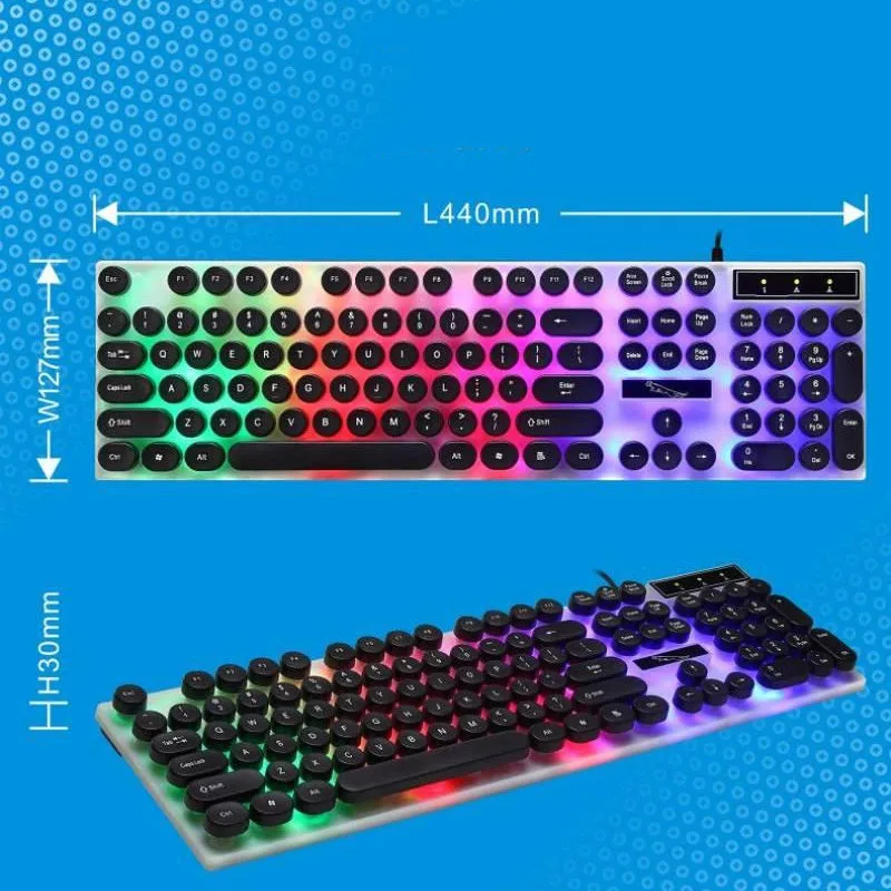 White waterproof mechanical gaming keyboard with RGB backlight and round keycaps