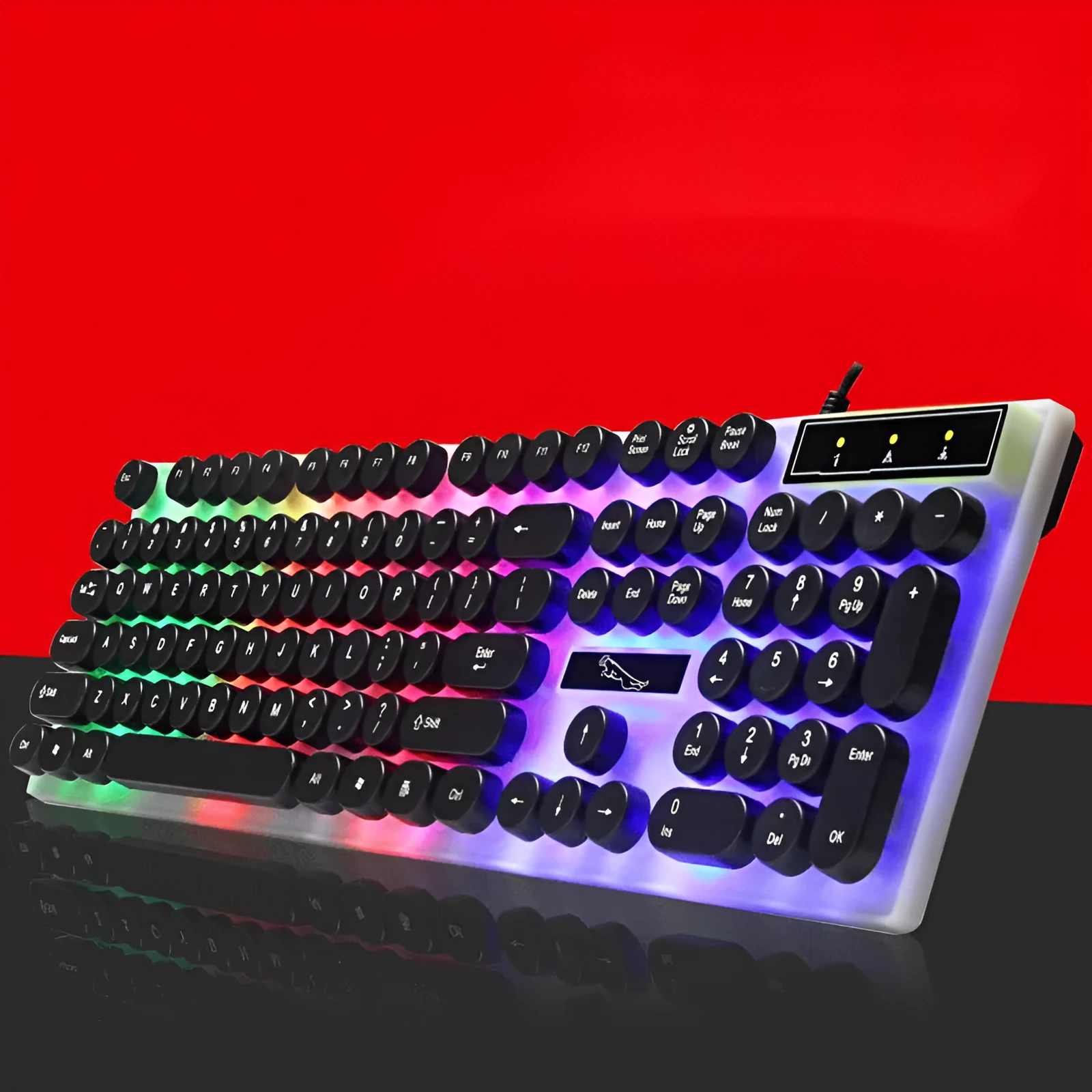 White waterproof mechanical gaming keyboard with RGB backlight and round keycaps
