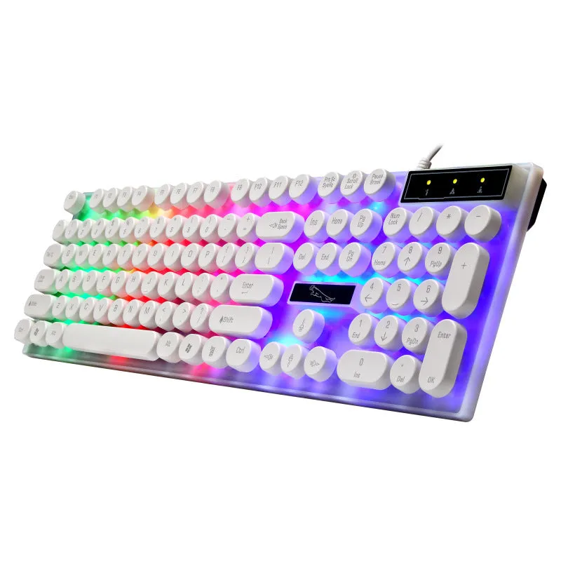 White waterproof mechanical gaming keyboard with RGB backlight and round keycaps
