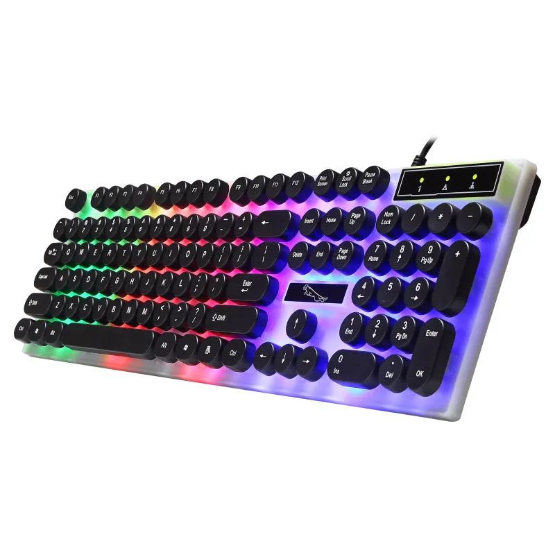 White waterproof mechanical gaming keyboard with RGB backlight and round keycaps