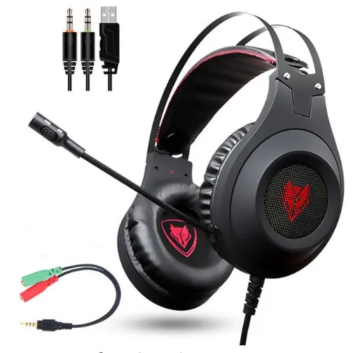 NUBWO N2 black over-ear gaming headset with microphone and 3.5mm cable