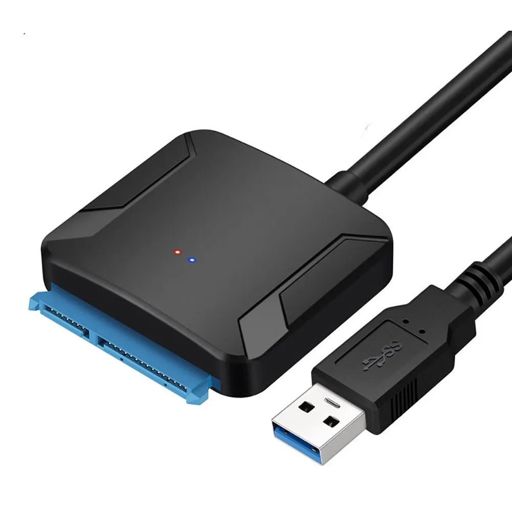 Black USB 3.0 to SATA adapter cable for connecting internal hard drives to computers