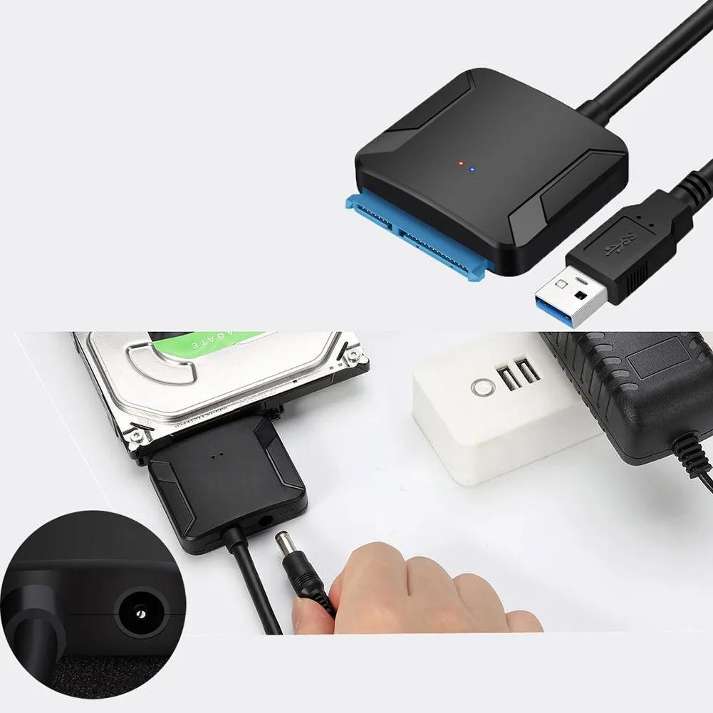 Black USB 3.0 to SATA adapter cable for connecting internal hard drives to computers