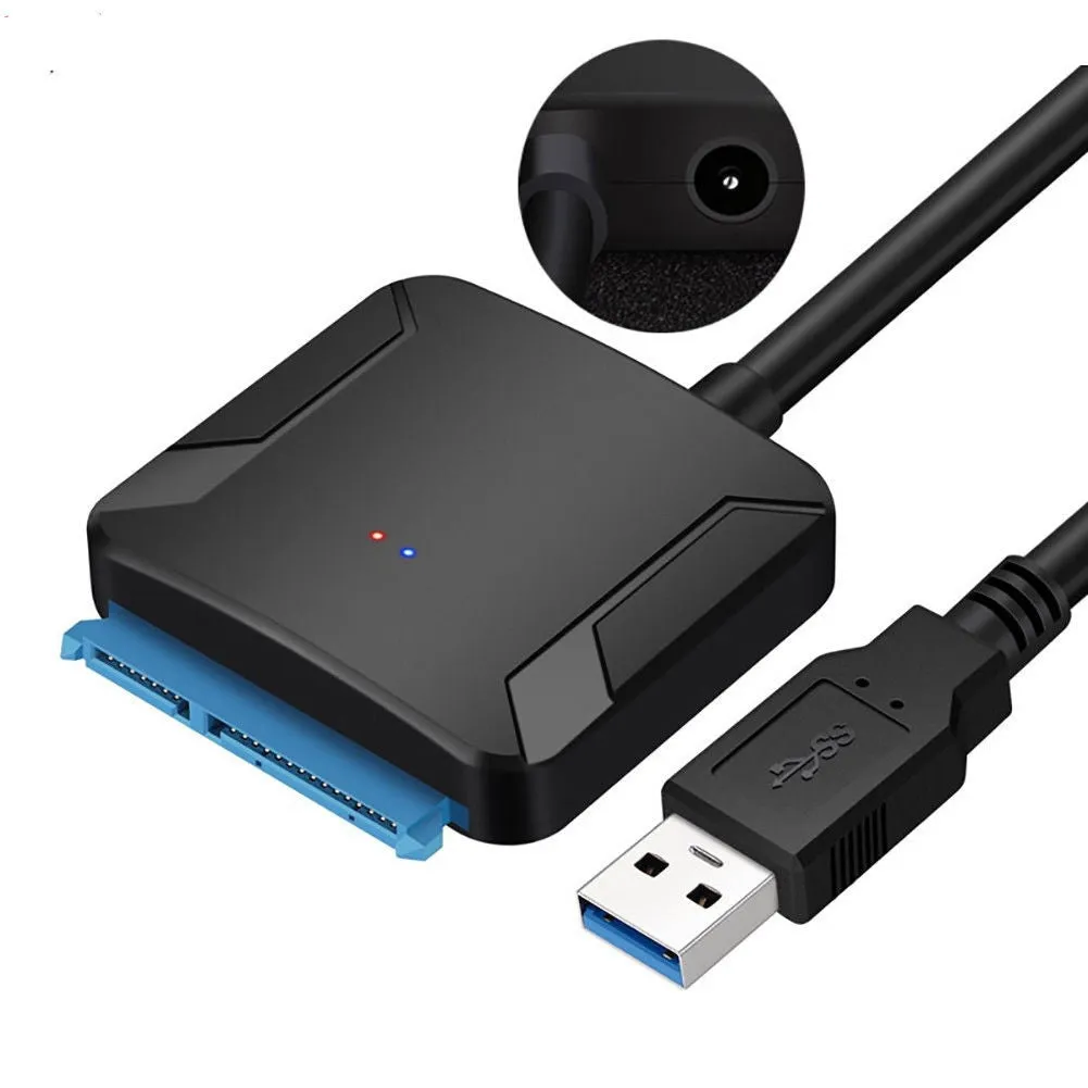 Black USB 3.0 to SATA adapter cable for connecting internal hard drives to computers