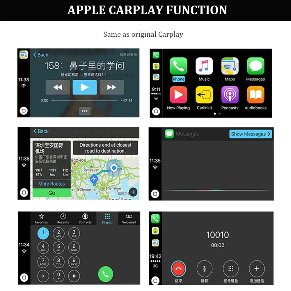 Black wireless CarPlay USB dongle for connecting iPhone to Android car stereo.