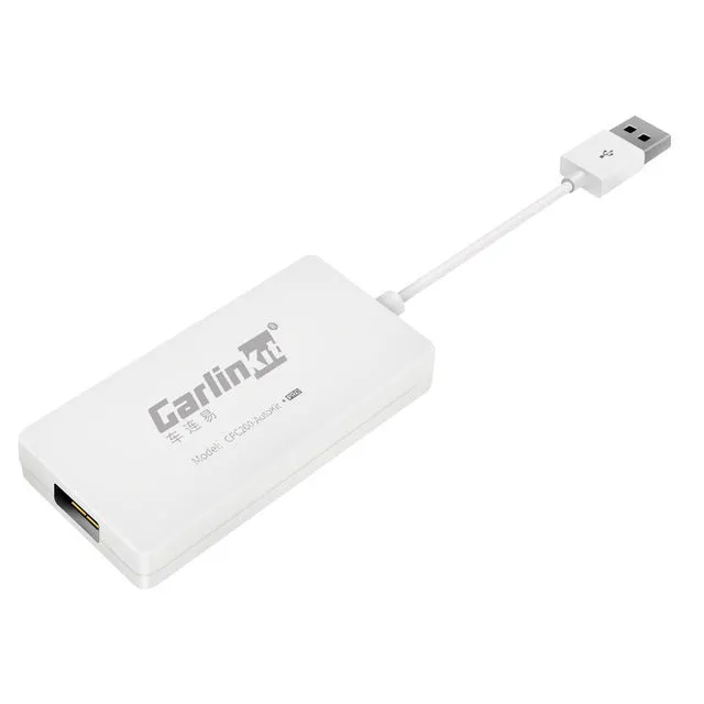 Black wireless CarPlay USB dongle for connecting iPhone to Android car stereo.