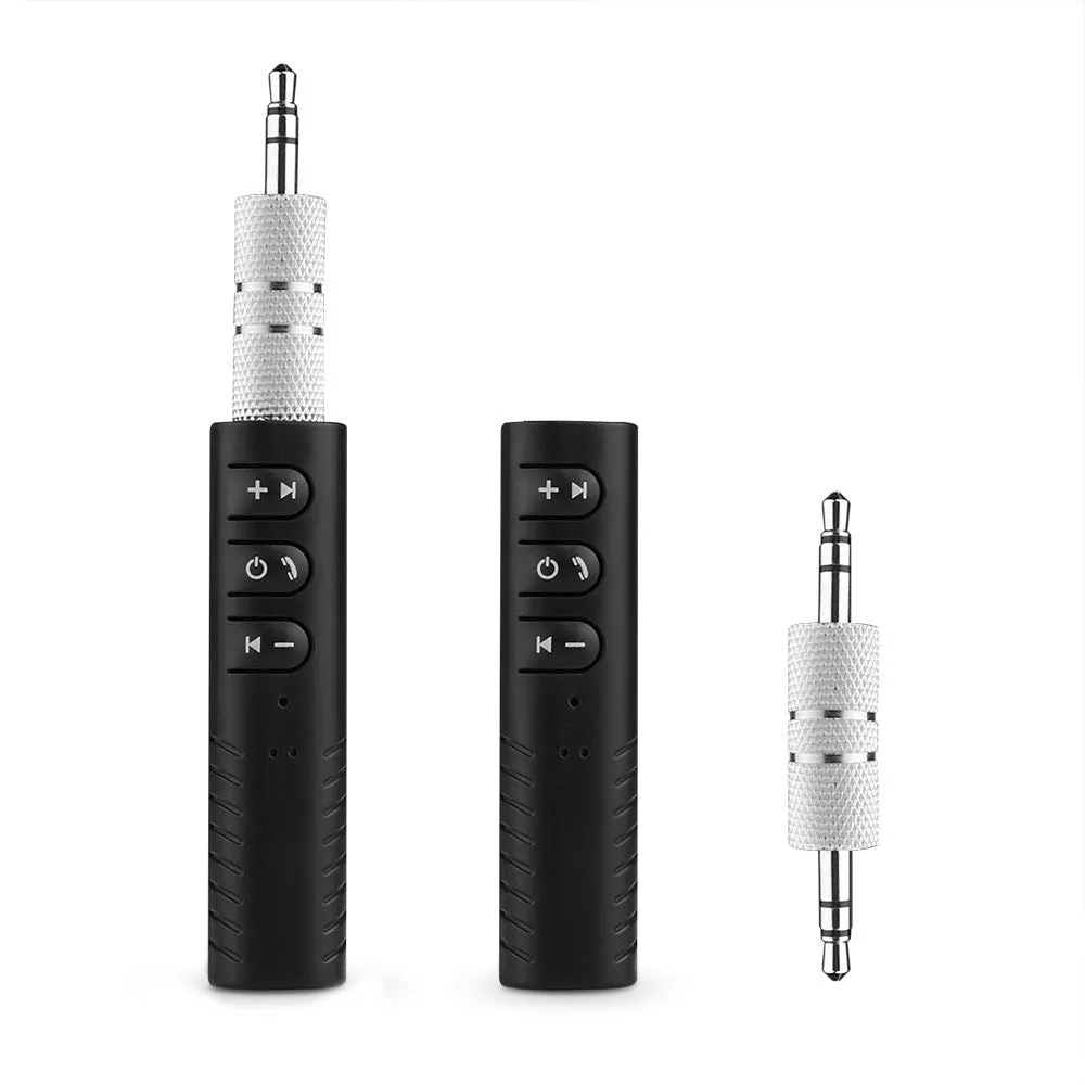 Black universal Bluetooth audio receiver adapter with 3.5mm jack for car stereo and speaker wireless upgrade