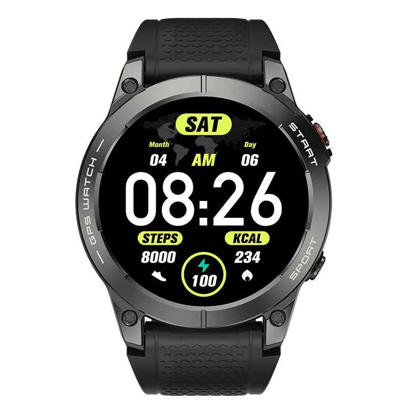 S53 Outdoor GPS Sports Call Smart Watch in black or orange with 1.43-inch touchscreen display