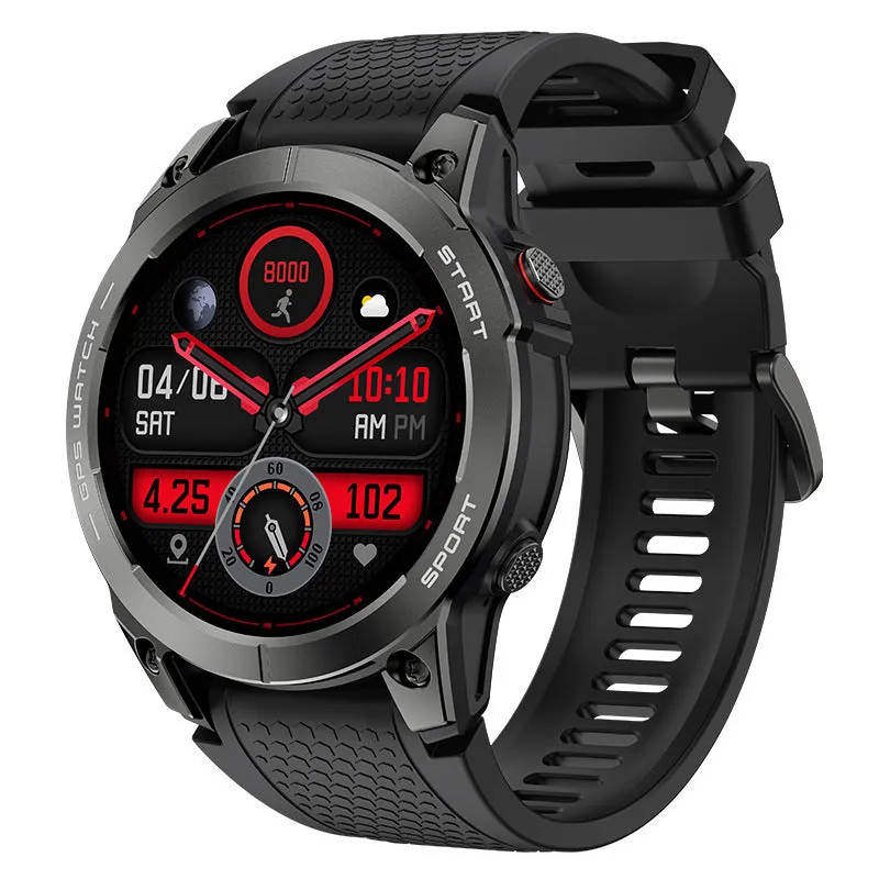 S53 Outdoor GPS Sports Call Smart Watch in black or orange with 1.43-inch touchscreen display