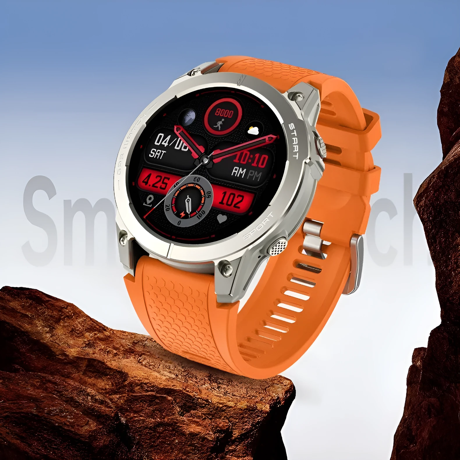 S53 Outdoor GPS Sports Call Smart Watch in black or orange with 1.43-inch touchscreen display