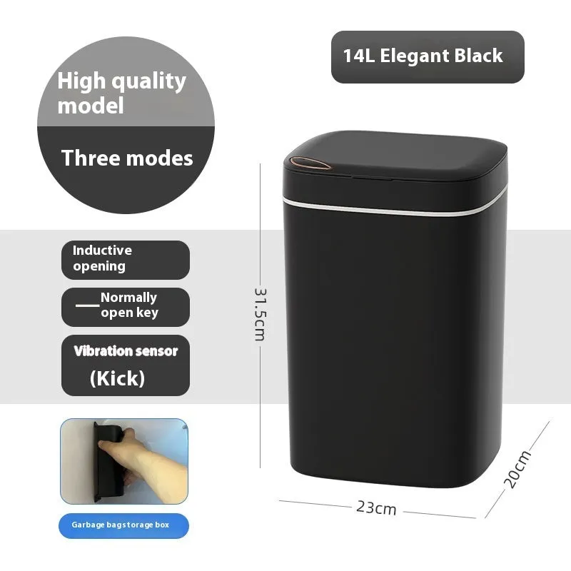 Square automatic induction rubbish bin with touch-free opening lid in milky white colour