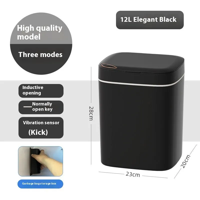 Square automatic induction rubbish bin with touch-free opening lid in milky white colour