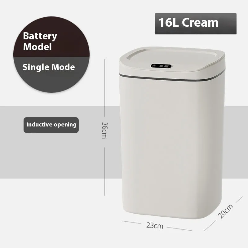 Square automatic induction rubbish bin with touch-free opening lid in milky white colour