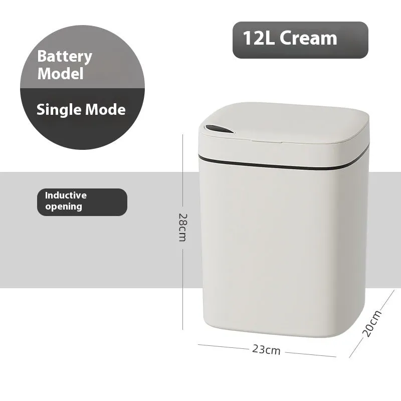 Square automatic induction rubbish bin with touch-free opening lid in milky white colour