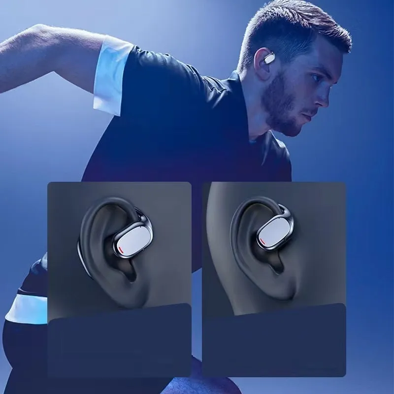 Black and white earplug-style Bluetooth headset with charging case showing bilateral stereo design