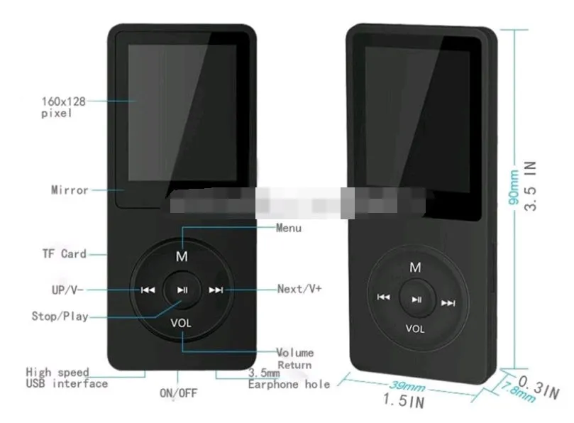A compact 1.8-inch screen MP4 player in various colours, showing its size and display.