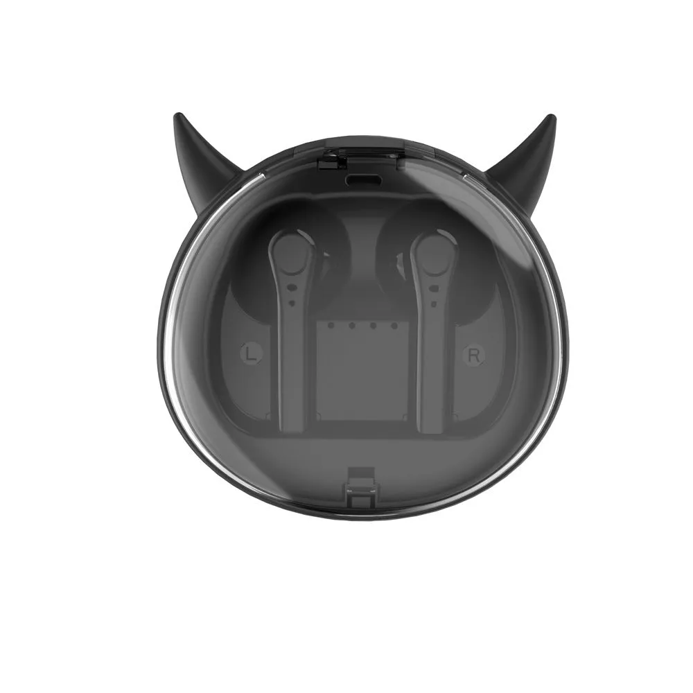 Red TWS wireless Bluetooth headset with in-ear design showing compact size