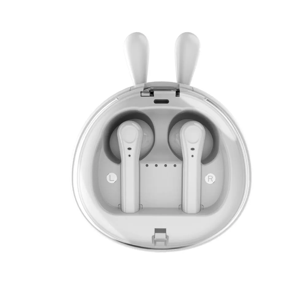 Red TWS wireless Bluetooth headset with in-ear design showing compact size