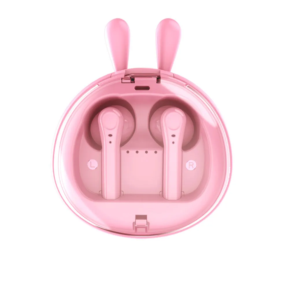 Red TWS wireless Bluetooth headset with in-ear design showing compact size