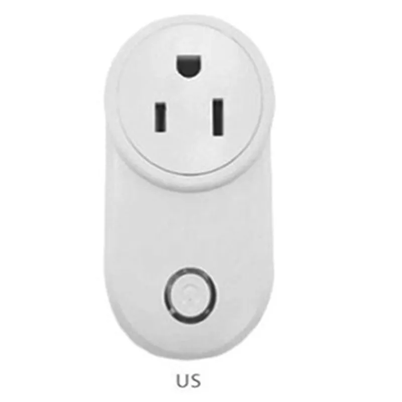 A white smart WiFi socket with either a UK 3-pin or US 2-pin plug, shown with the ewelink app on a smartphone.