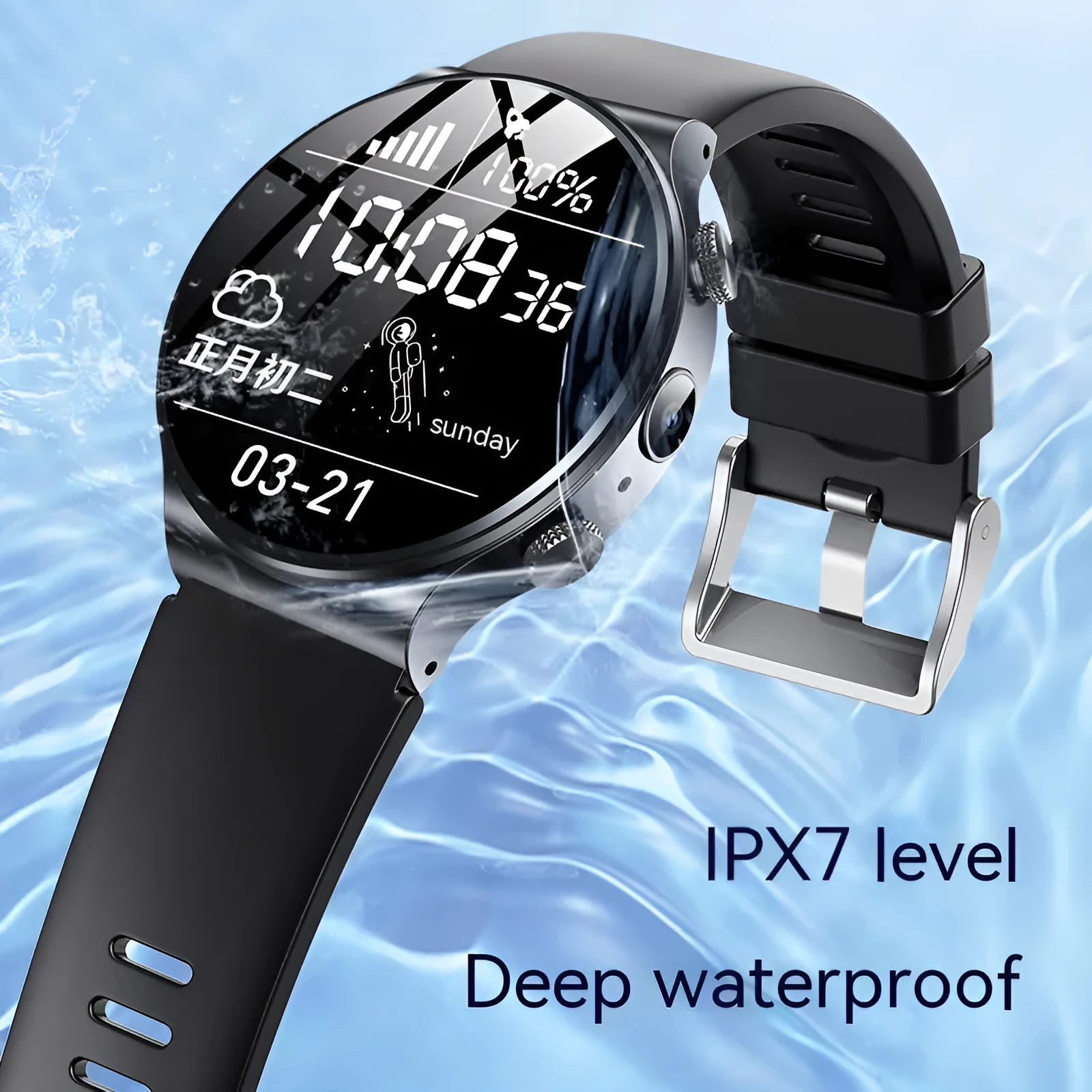 Smart watch with 1.28-inch screen showing time display, black colour variant on wrist
