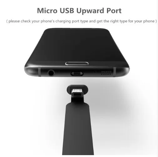Gaming phone charging cable with 90-degree L-shaped connector and white suction cup attached to mobile phone.