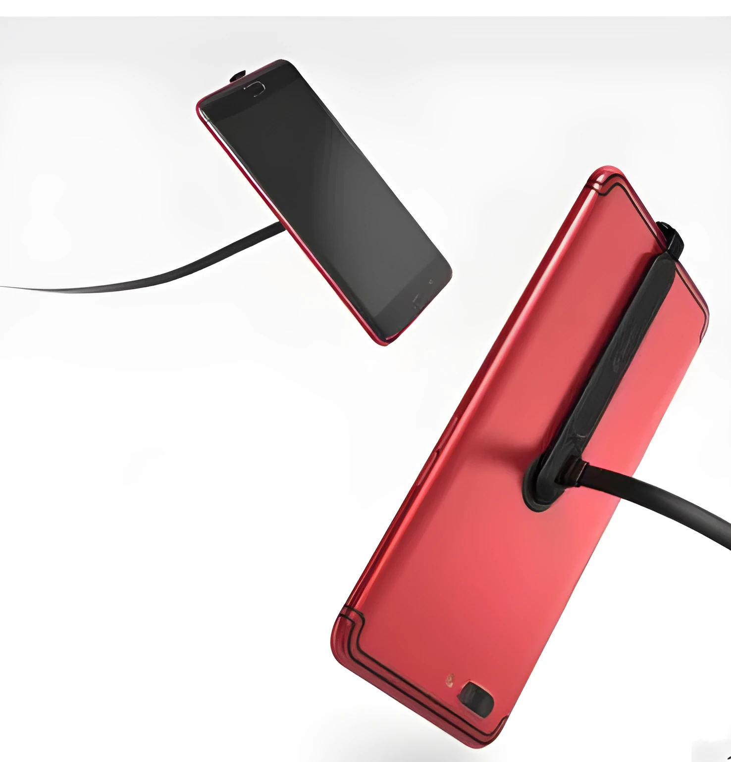 Gaming phone charging cable with 90-degree L-shaped connector and white suction cup attached to mobile phone.