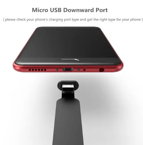 Gaming phone charging cable with 90-degree L-shaped connector and white suction cup attached to mobile phone.