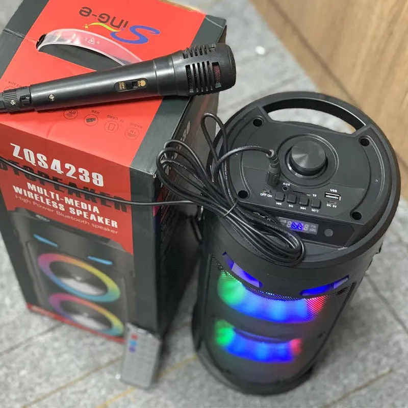 Black portable Bluetooth speaker with dual horn cannon design and compact dimensions
