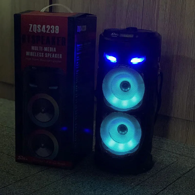 Black portable Bluetooth speaker with dual horn cannon design and compact dimensions