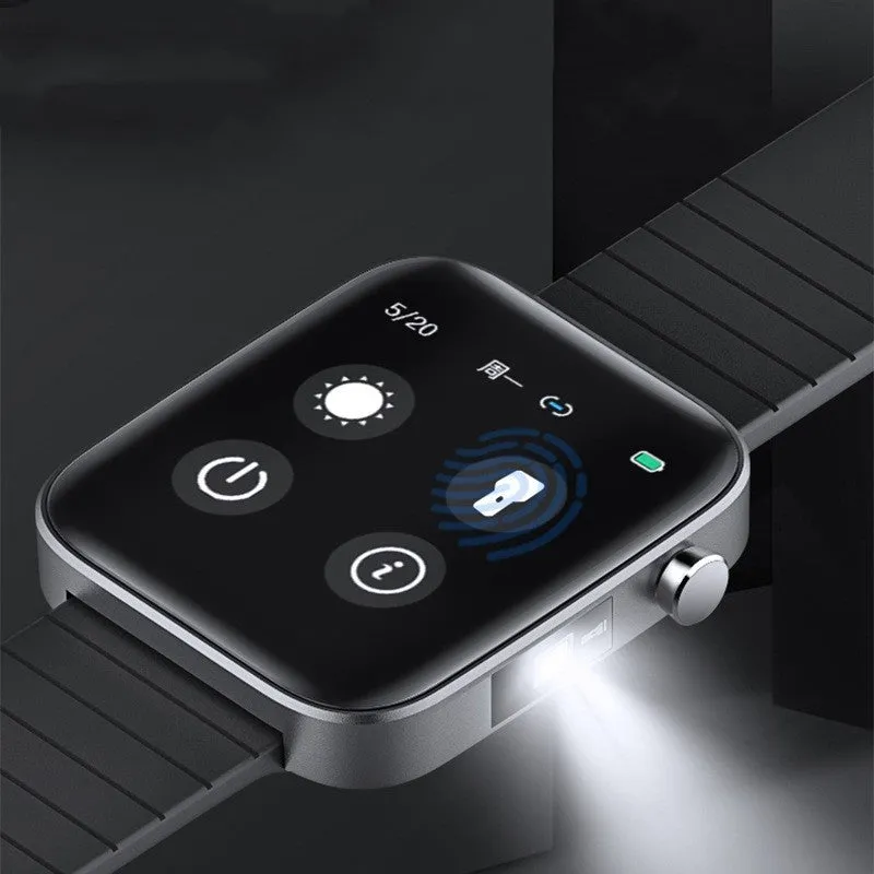 Black health monitoring bracelet with 1.54-inch touchscreen displaying blood pressure and body temperature readings