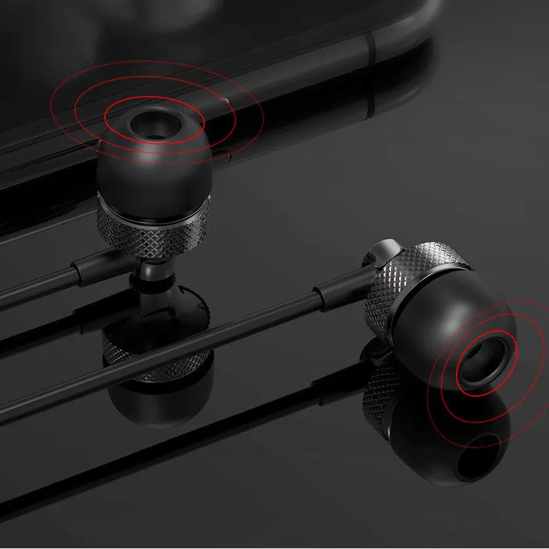 Metal in-ear headphones with wheat-coloured cable and 3.5mm plug in gold, silver, black, and red/black colours.