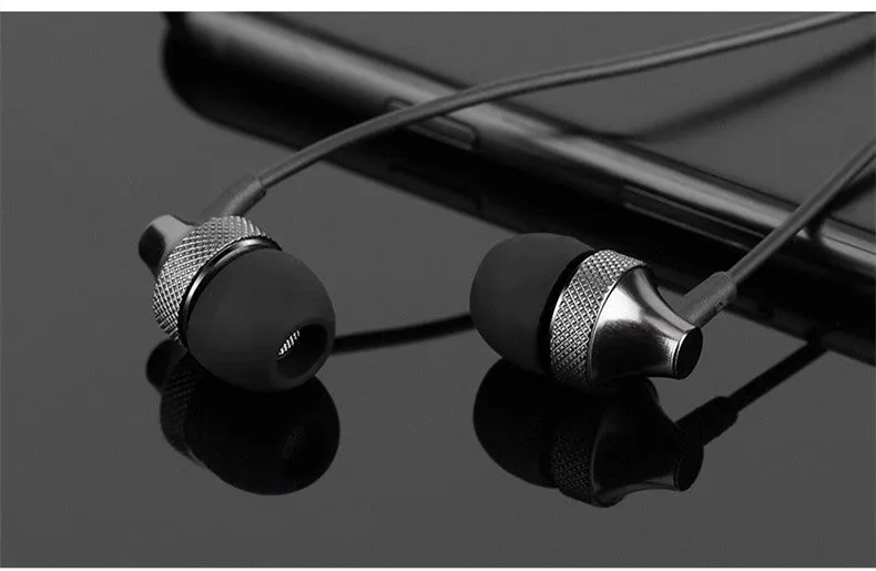 Metal in-ear headphones with wheat-coloured cable and 3.5mm plug in gold, silver, black, and red/black colours.